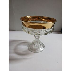 Vintage Gold Colored Trim Compote Candy Dish / Fruit‎ Bowl 7"